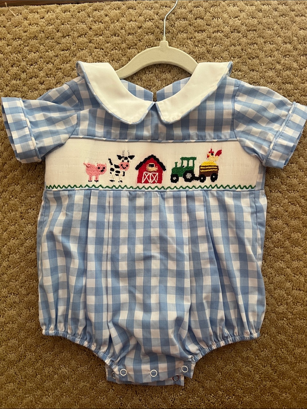 Blue Gingham Smocked Farm One-Piece